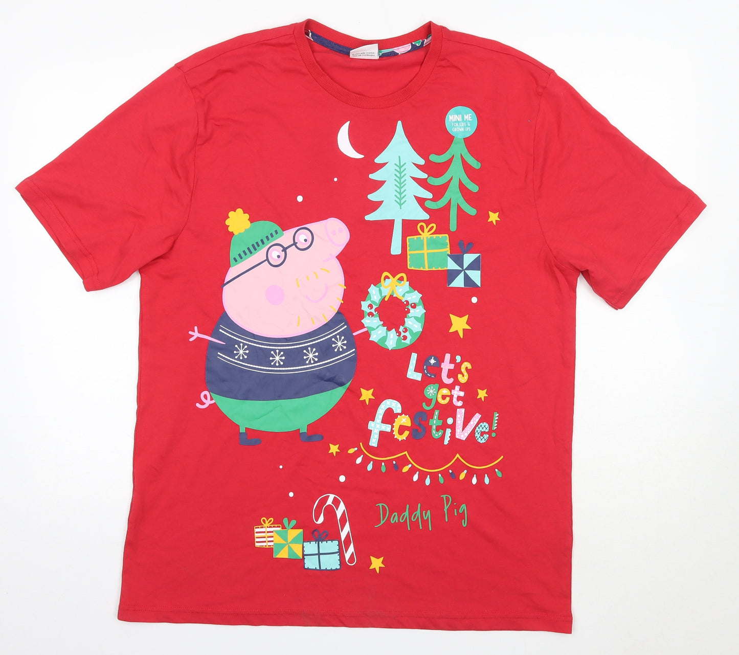 Matalan Mens Multicoloured  Cotton  T-Shirt Size L Round Neck  - Peppa Pig Christmas