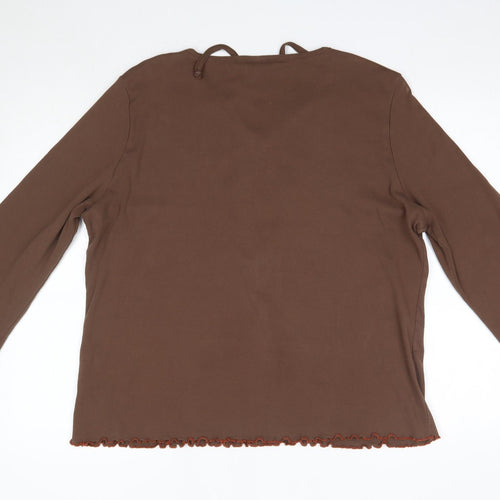 M&S Womens Brown  Cotton Basic Blouse Size 2XL Round Neck - Frill Detail Bohemian