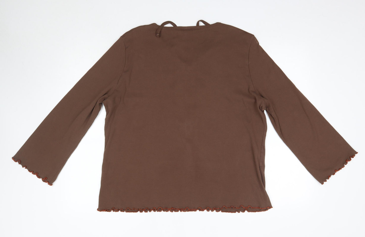 M&S Womens Brown  Cotton Basic Blouse Size 2XL Round Neck - Frill Detail Bohemian