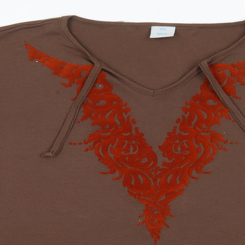 M&S Womens Brown  Cotton Basic Blouse Size 2XL Round Neck - Frill Detail Bohemian