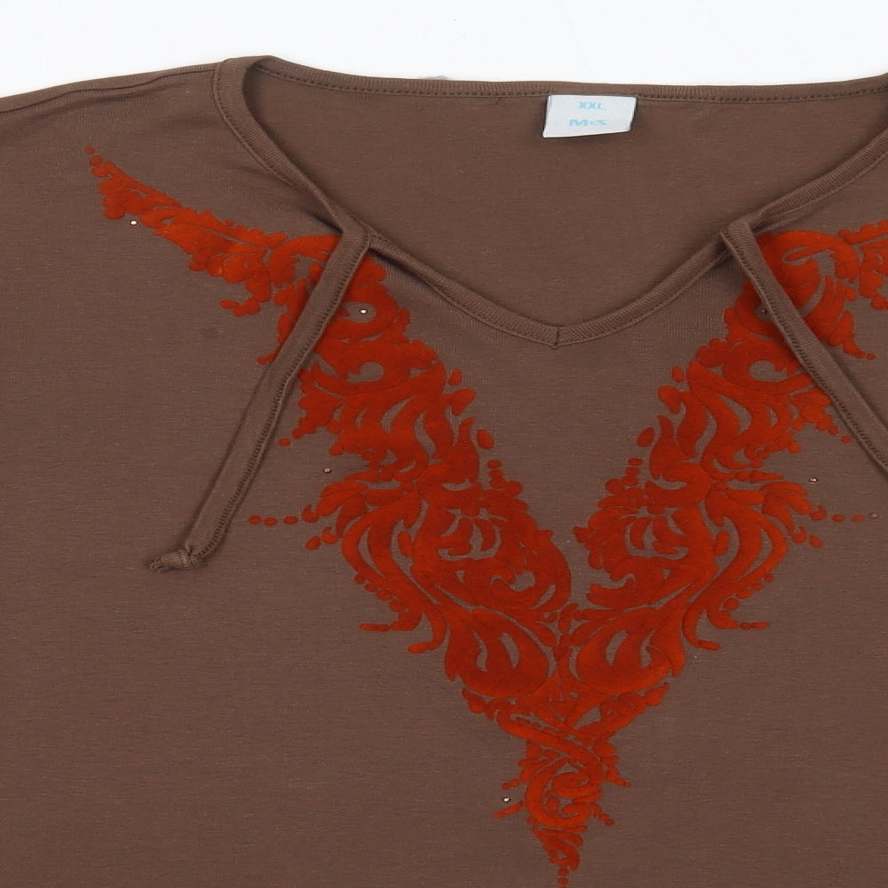 M&S Womens Brown  Cotton Basic Blouse Size 2XL Round Neck - Frill Detail Bohemian