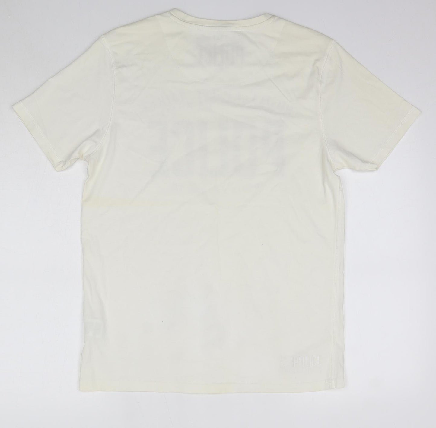 883 Police Mens Ivory  Cotton  T-Shirt Size L Round Neck  - Size 4 Off White