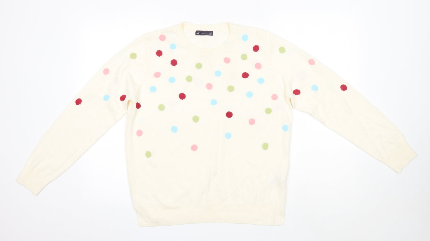 M&S Womens Multicoloured Round Neck Polka Dot Acrylic Pullover Jumper Size 14