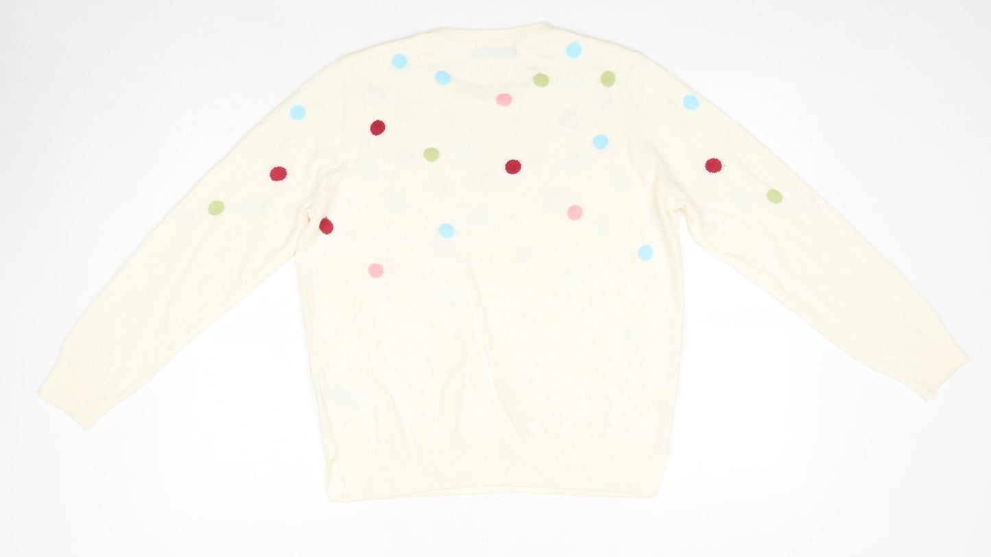 M&S Womens Multicoloured Round Neck Polka Dot Acrylic Pullover Jumper Size 14