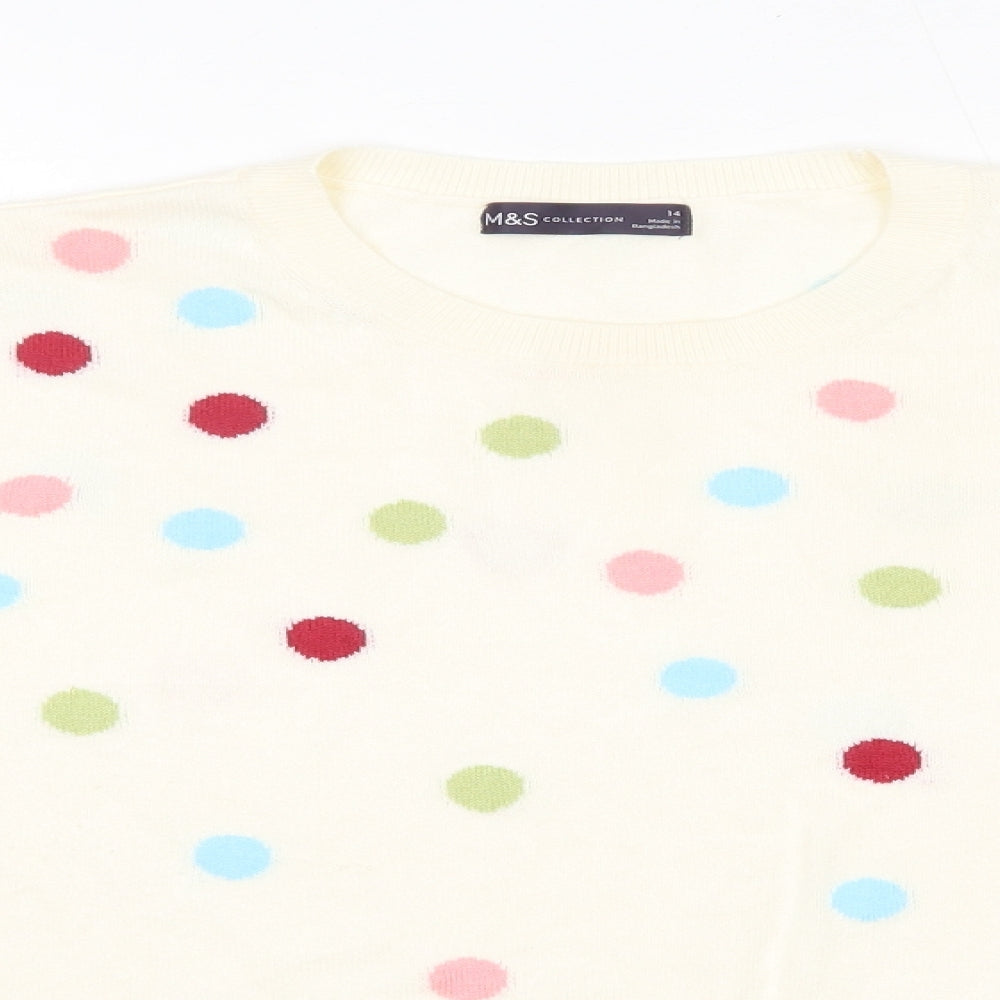 M&S Womens Multicoloured Round Neck Polka Dot Acrylic Pullover Jumper Size 14