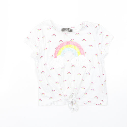 Primark Girls White  Cotton Basic T-Shirt Size 4-5 Years Round Neck