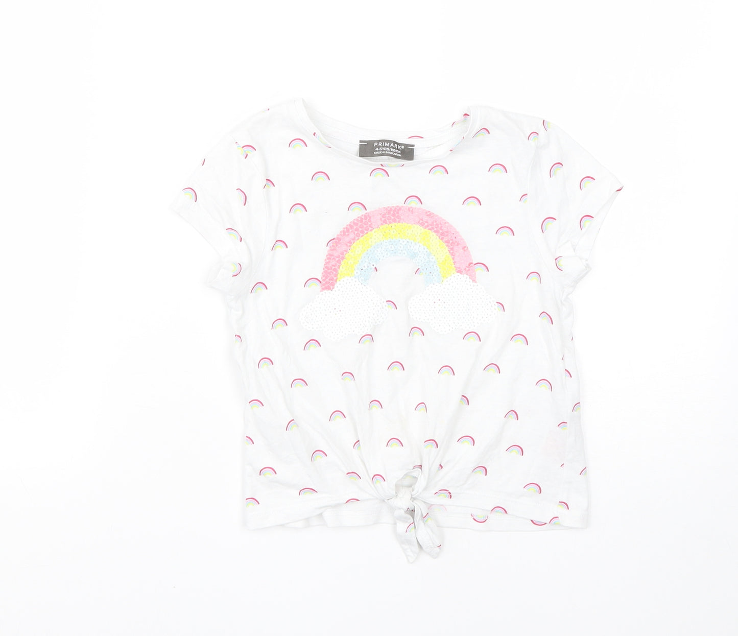 Primark Girls White  Cotton Basic T-Shirt Size 4-5 Years Round Neck
