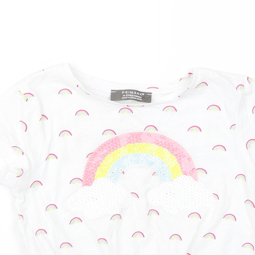 Primark Girls White  Cotton Basic T-Shirt Size 4-5 Years Round Neck