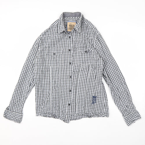M&S Mens Grey Check Cotton  Button-Up Size M Collared Button