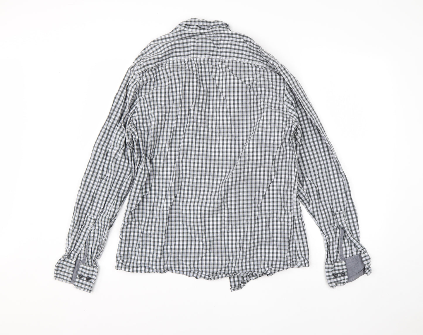 M&S Mens Grey Check Cotton  Button-Up Size M Collared Button