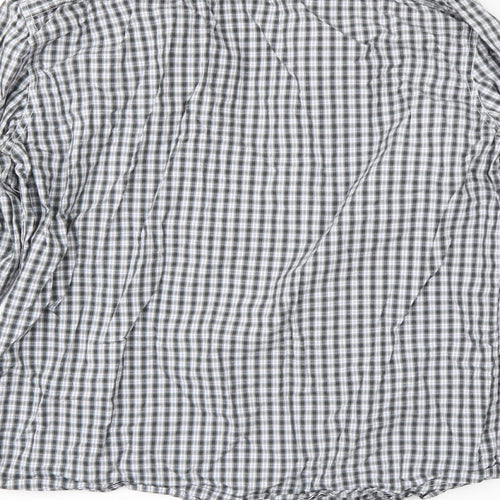 M&S Mens Grey Check Cotton  Button-Up Size M Collared Button