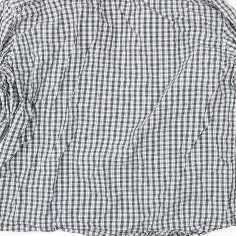 M&S Mens Grey Check Cotton  Button-Up Size M Collared Button