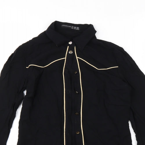 Atmosphere Womens Black  Viscose Basic Button-Up Size 6 Collared