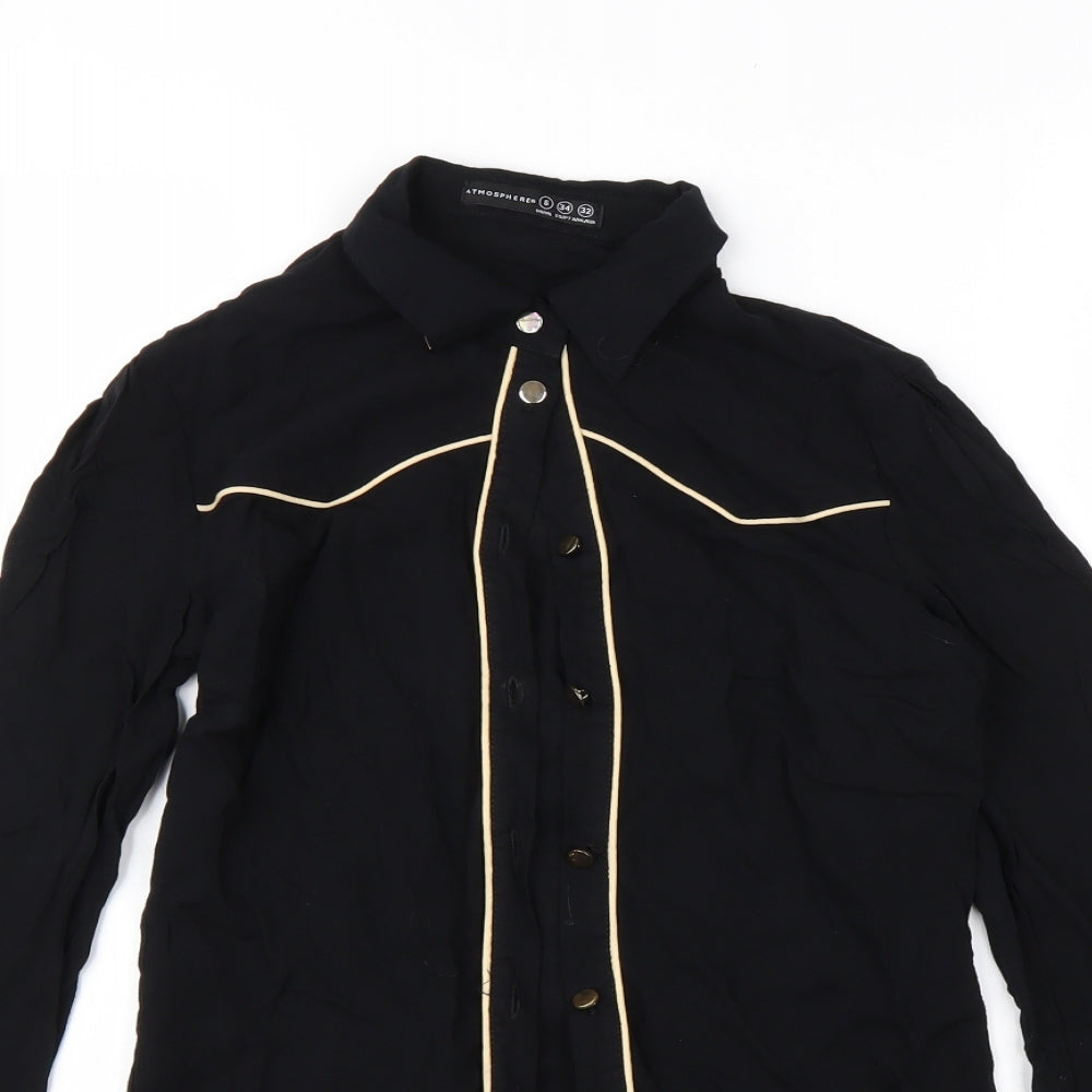 Atmosphere Womens Black  Viscose Basic Button-Up Size 6 Collared
