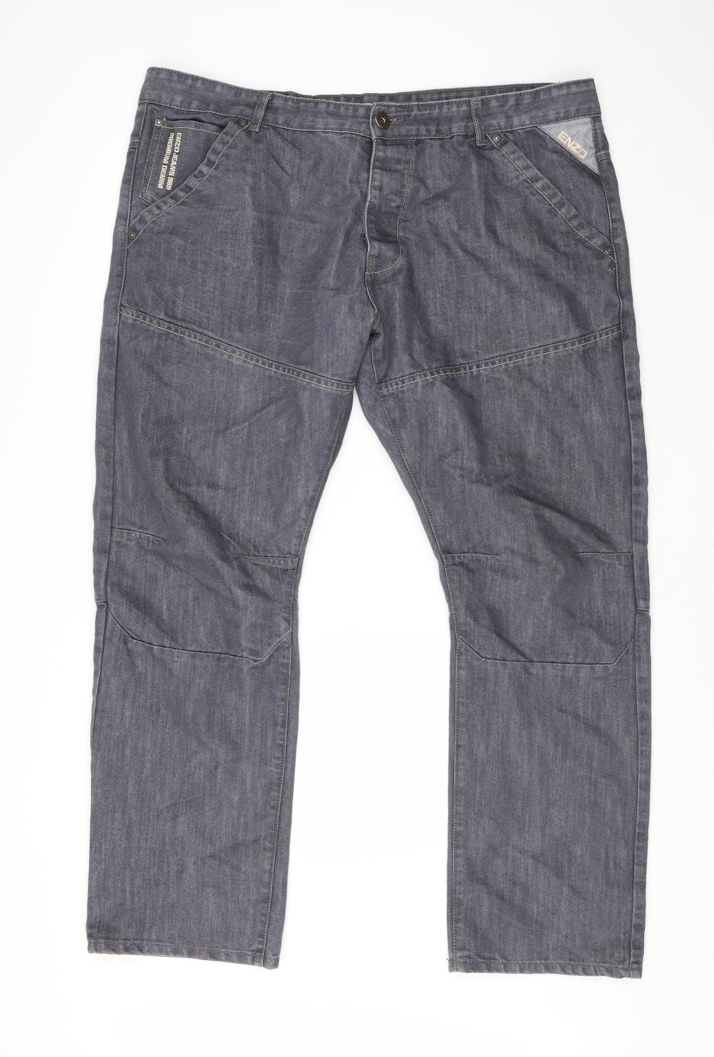 Enzo Mens Grey  Cotton Straight Jeans Size 42 L33 in Regular