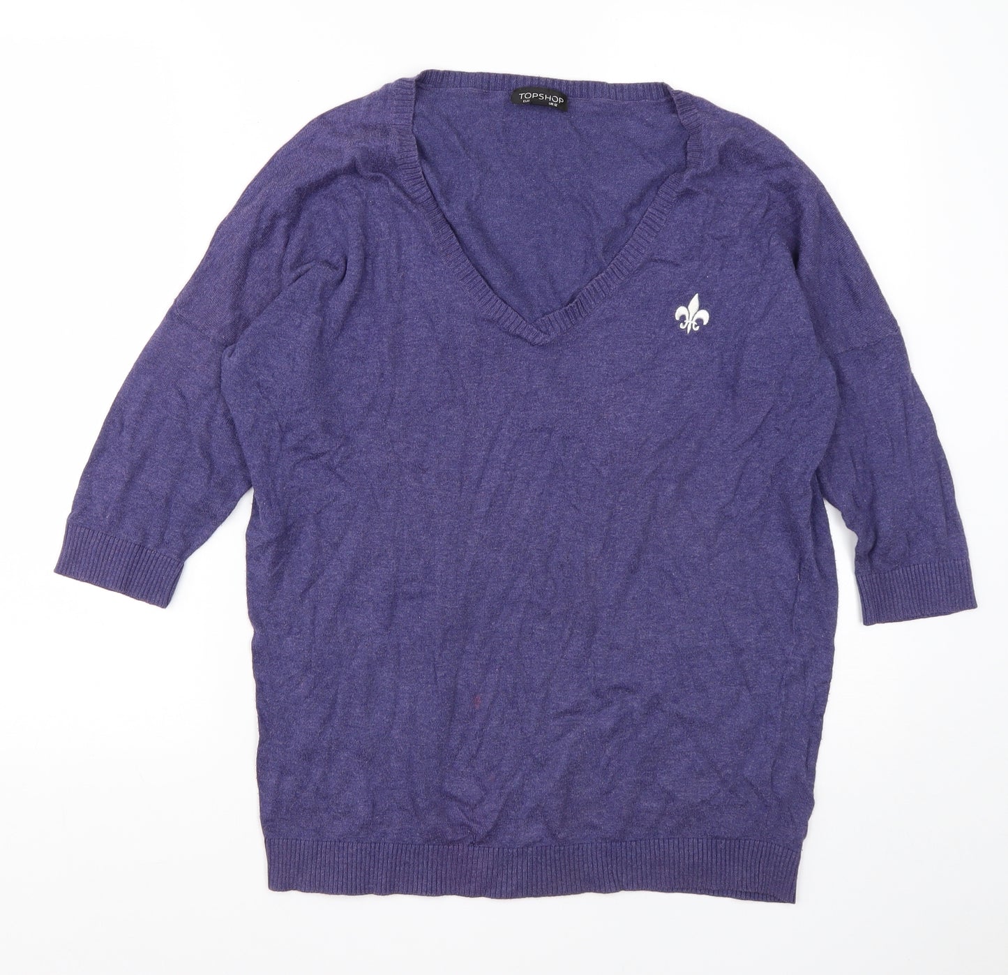 Topshop Womens Purple V-Neck  Cotton Pullover Jumper Size 12