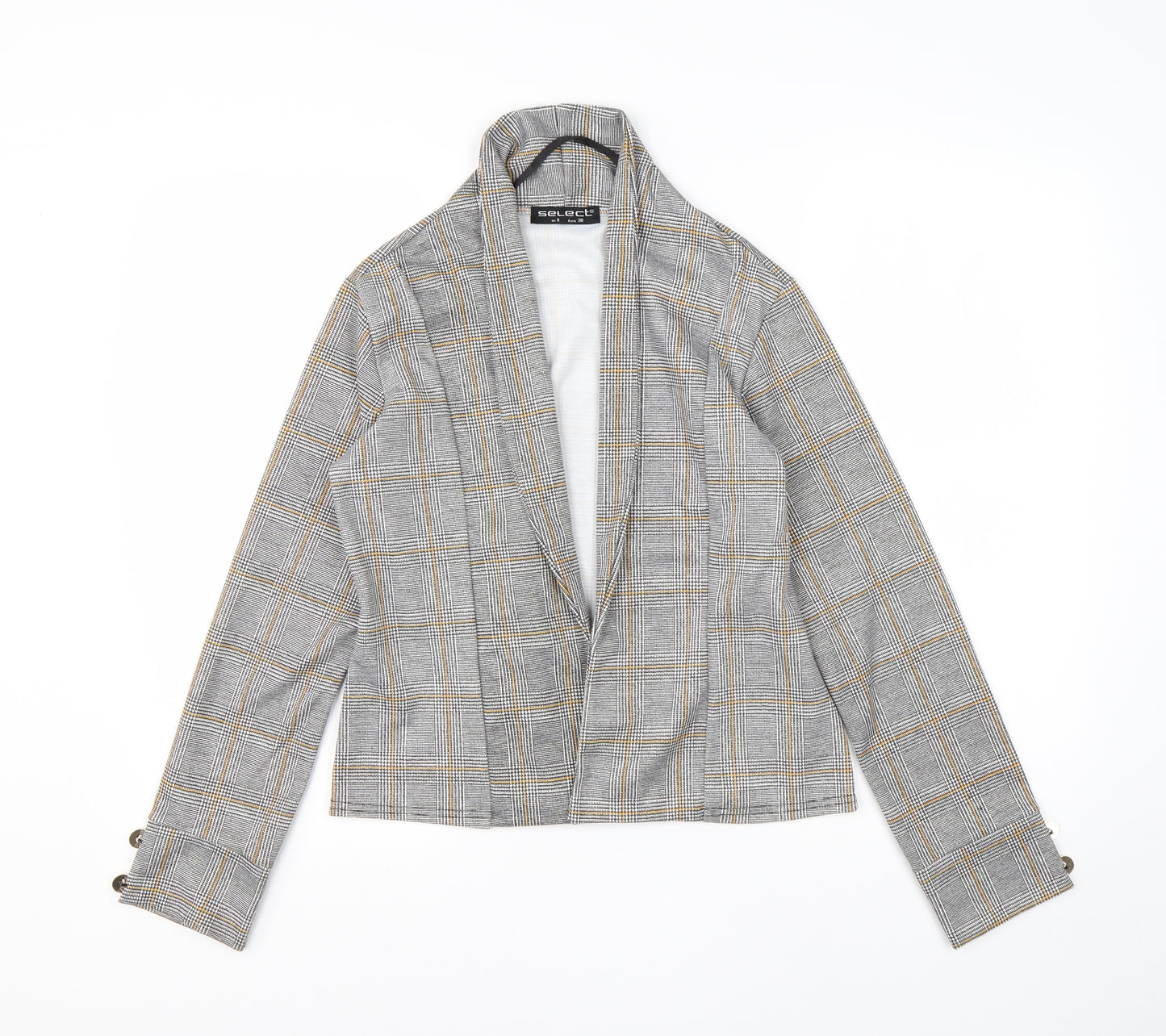Select Womens Grey High Neck Check Polyester Cardigan Jumper Size 8