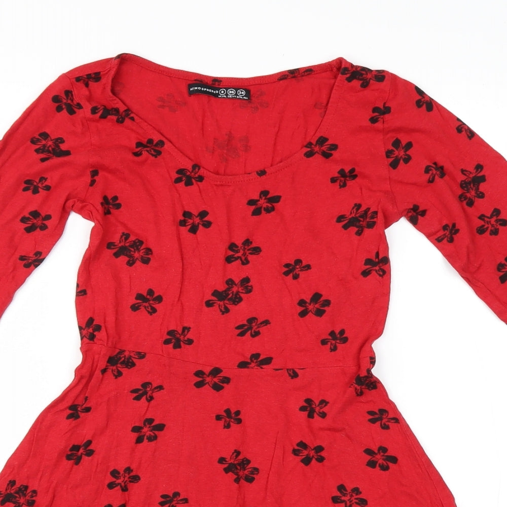 Atmosphere Womens Red Polka Dot Cotton A-Line  Size 8  Round Neck