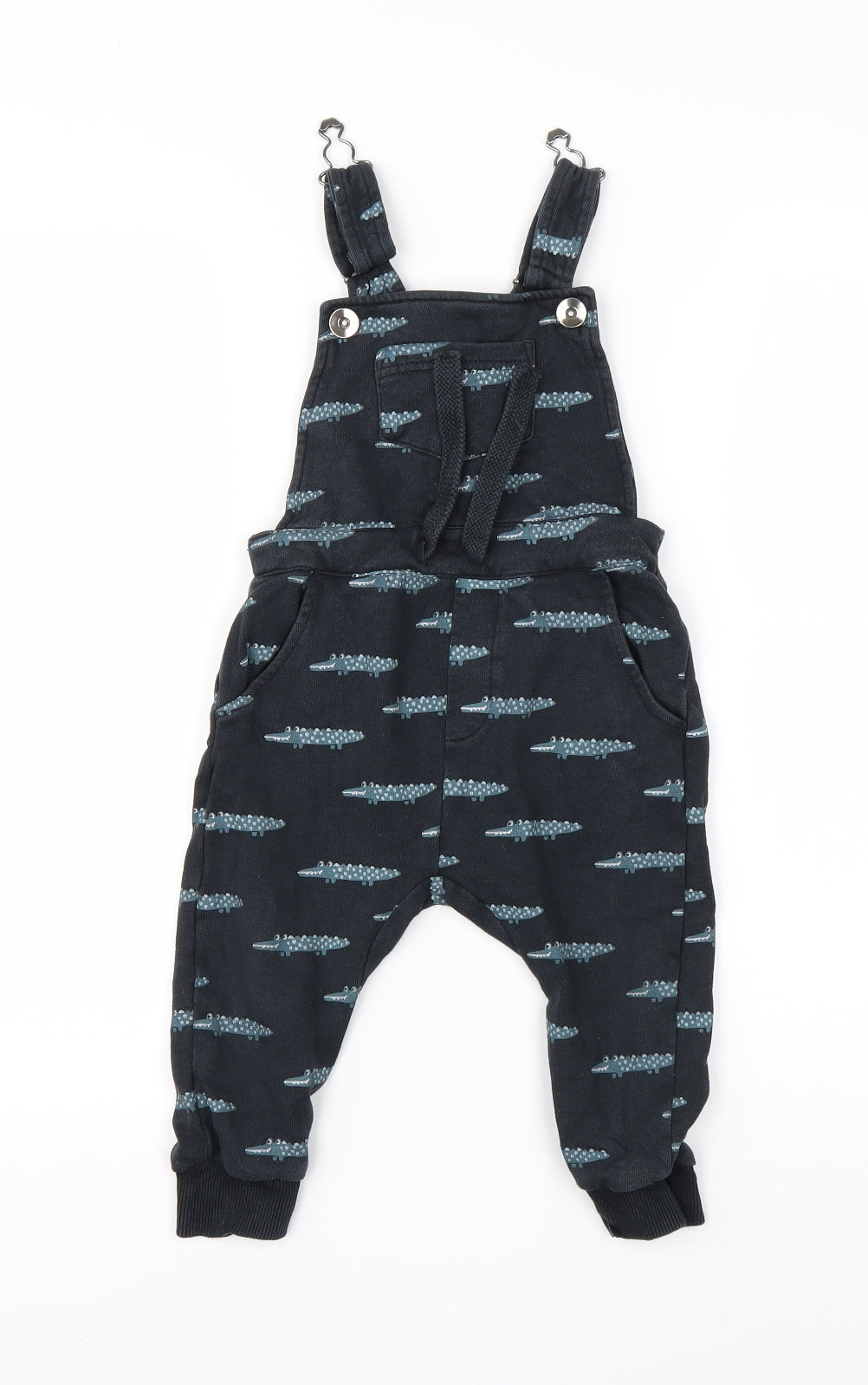 NEXT Boys Black  Cotton Dungaree One-Piece Size 18-24 Months   - crocodiles