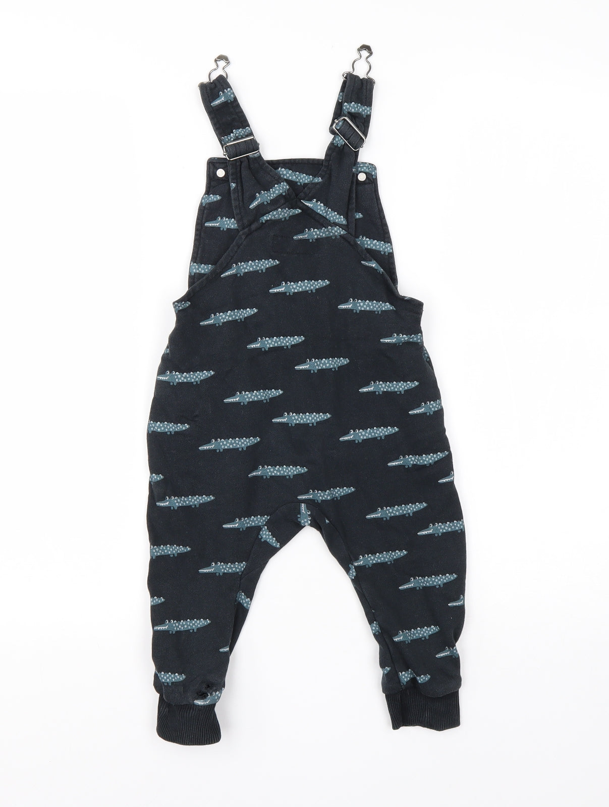 NEXT Boys Black  Cotton Dungaree One-Piece Size 18-24 Months   - crocodiles