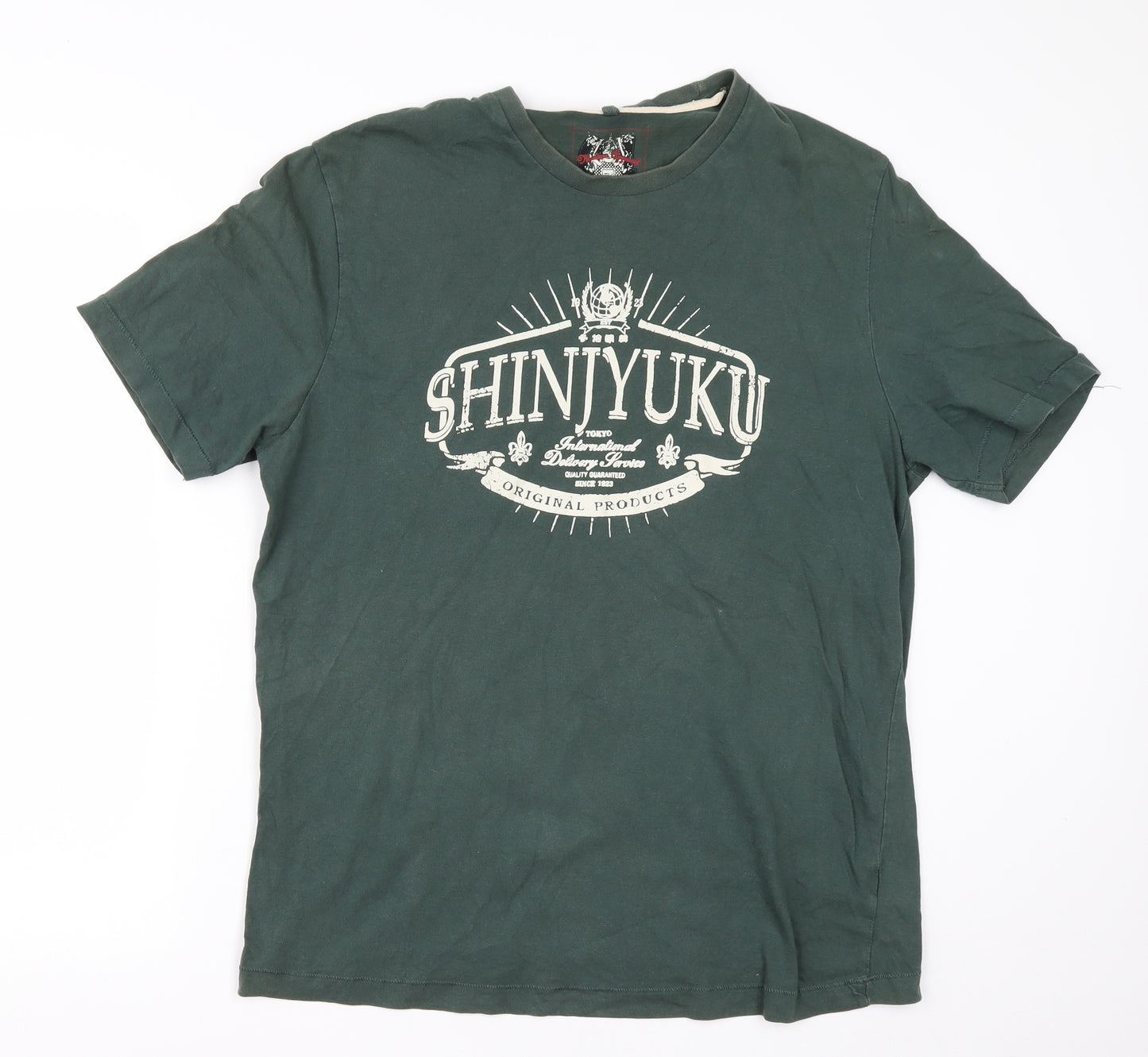 TU Mens Green  Cotton  T-Shirt Size L Round Neck  - shinjuku japan