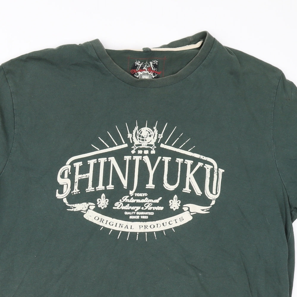 TU Mens Green  Cotton  T-Shirt Size L Round Neck  - shinjuku japan