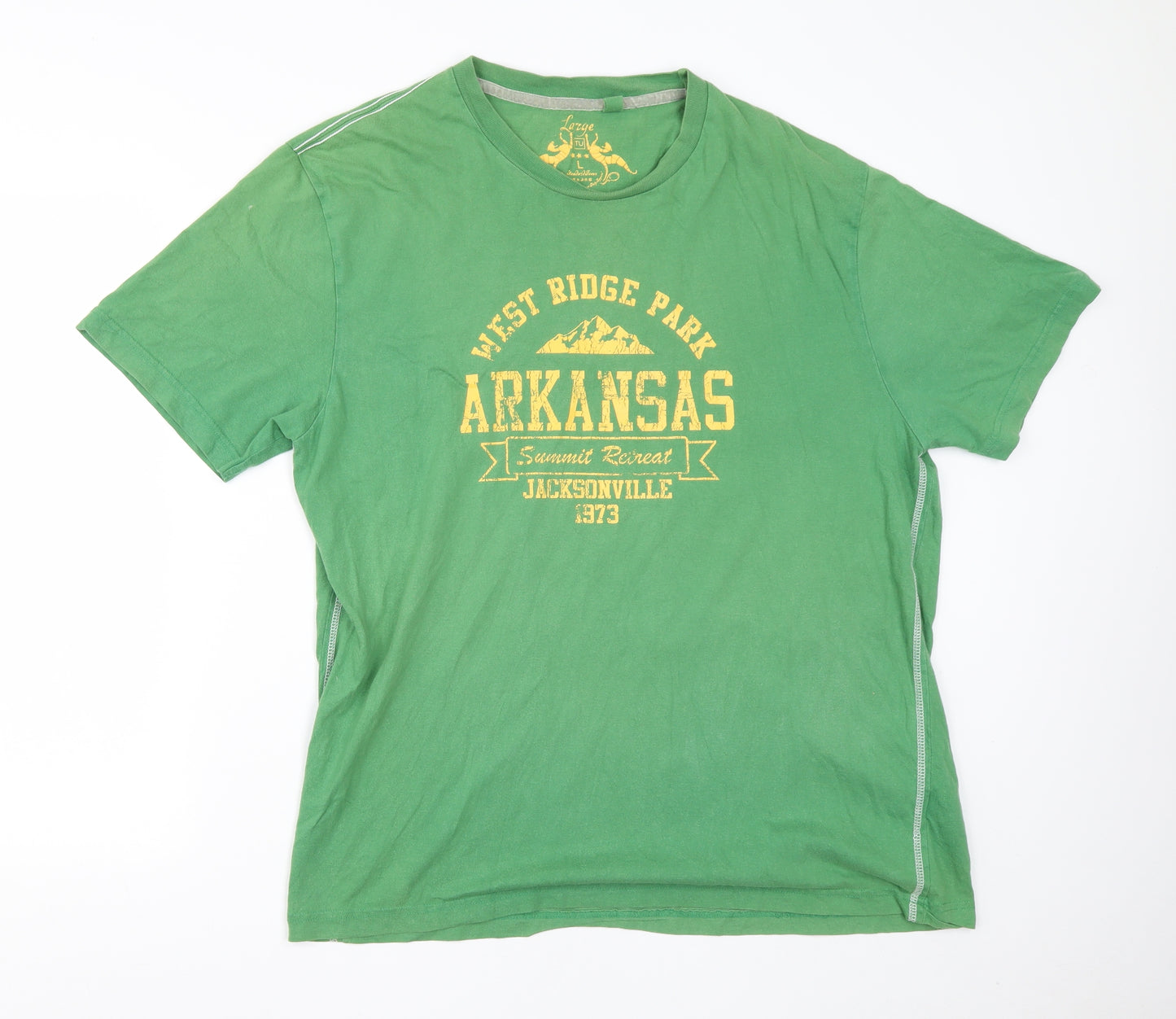 TU Mens Green  Cotton  T-Shirt Size L Round Neck