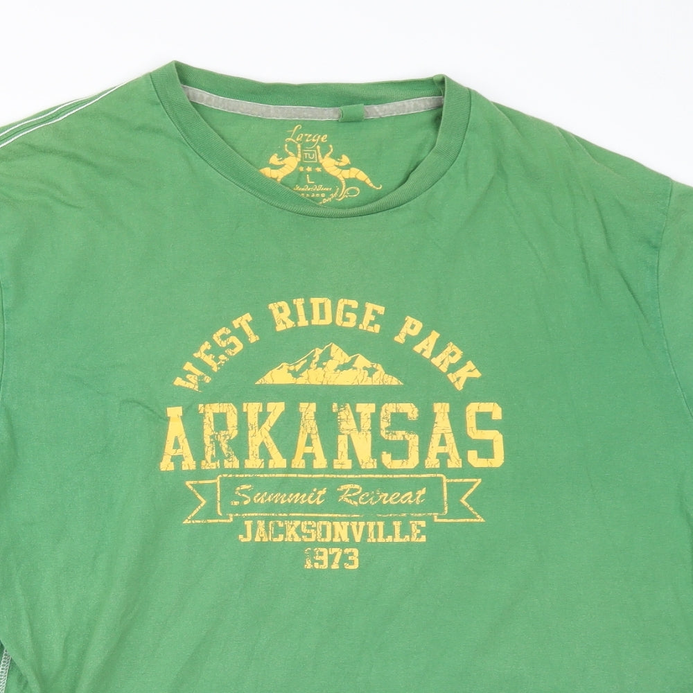 TU Mens Green  Cotton  T-Shirt Size L Round Neck