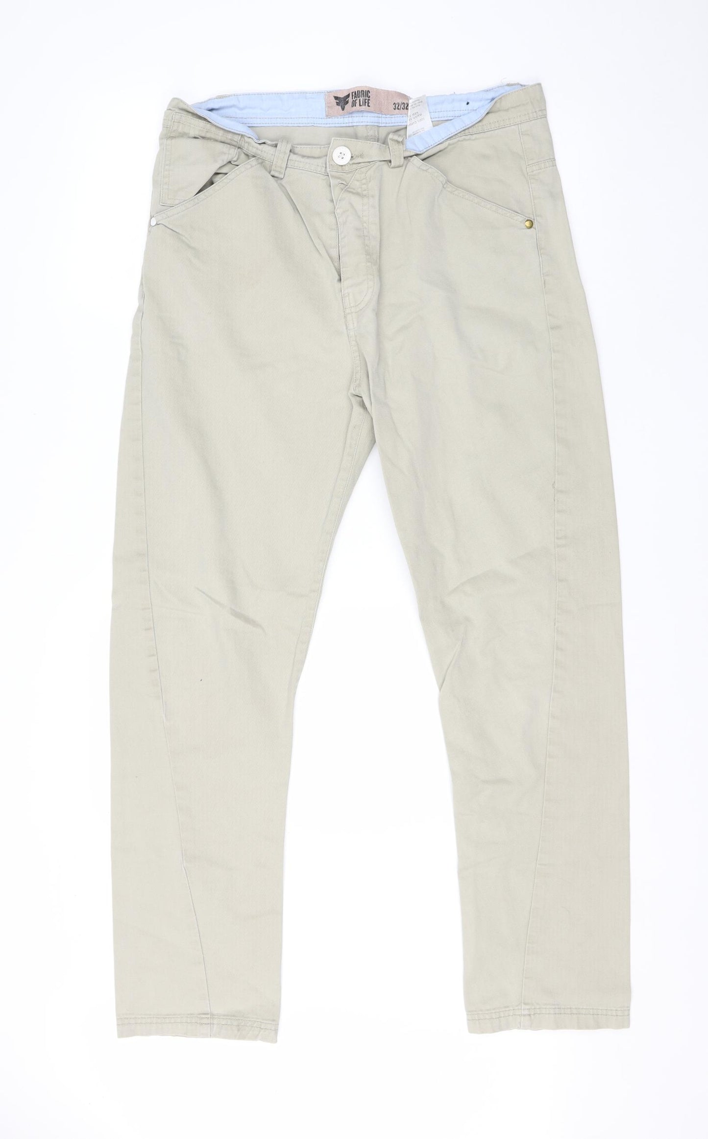 Fabric of Life Womens Beige  Cotton Chino Trousers Size 32 in L30 in Regular
