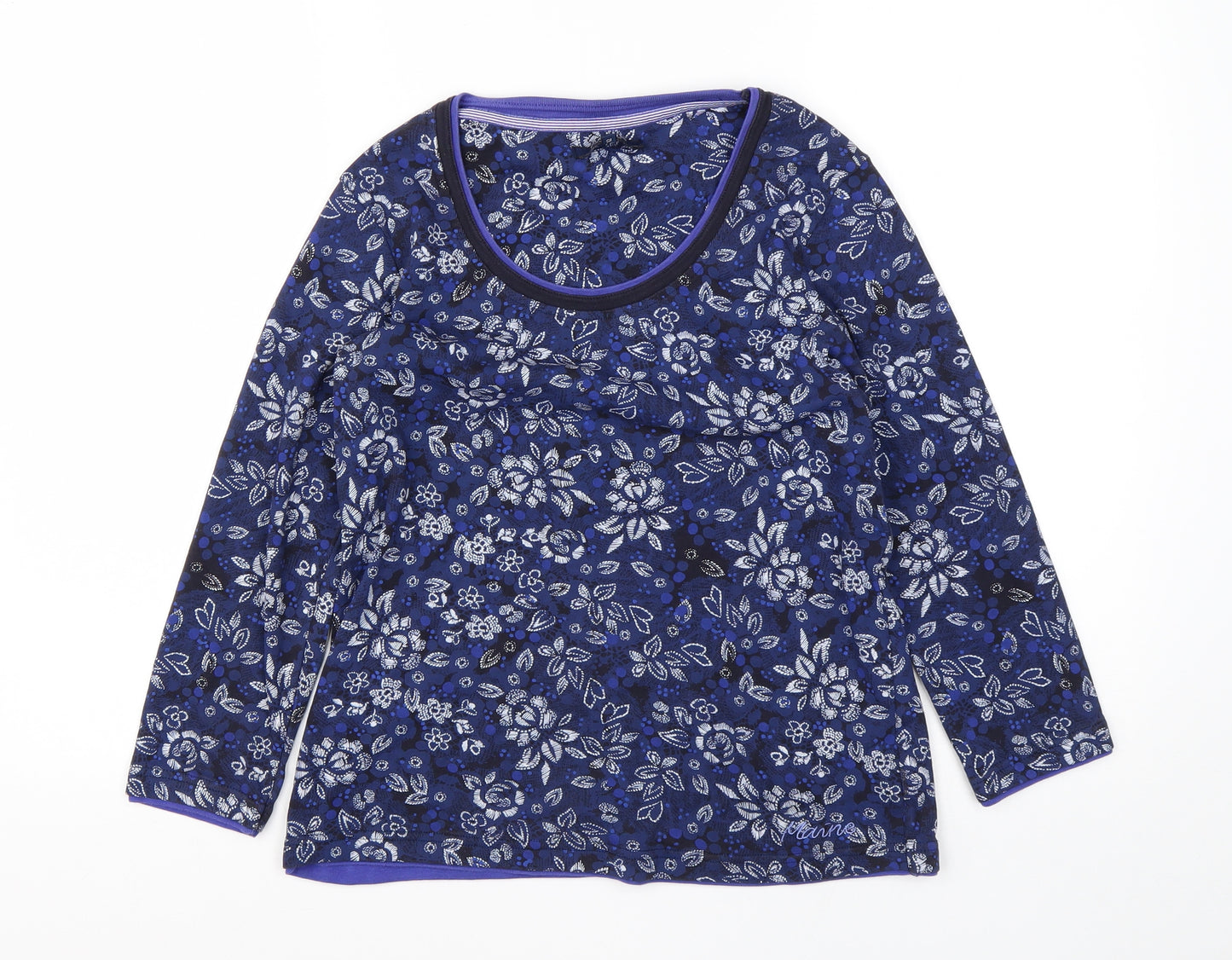 Debenhams Womens Blue Round Neck Floral Cotton Pullover Jumper Size 12