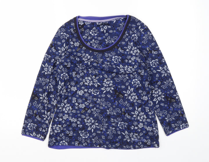 Debenhams Womens Blue Round Neck Floral Cotton Pullover Jumper Size 12