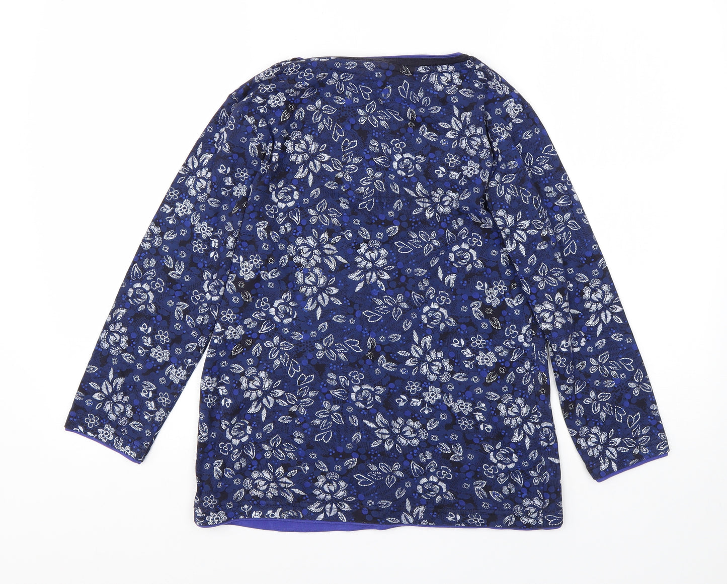 Debenhams Womens Blue Round Neck Floral Cotton Pullover Jumper Size 12