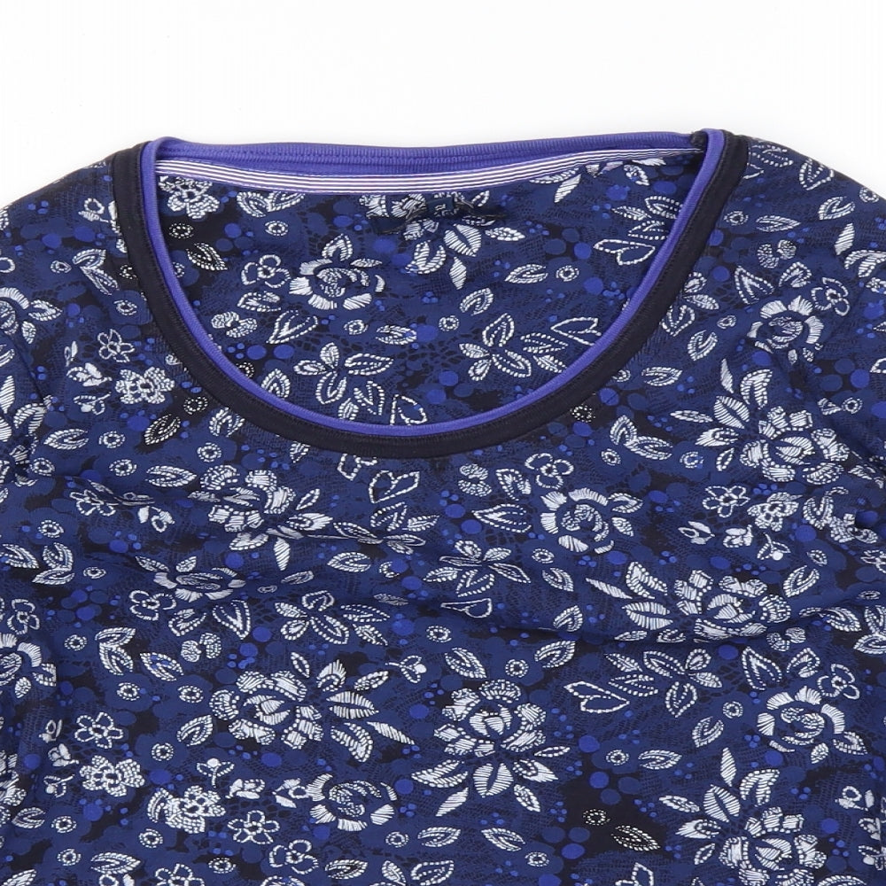 Debenhams Womens Blue Round Neck Floral Cotton Pullover Jumper Size 12