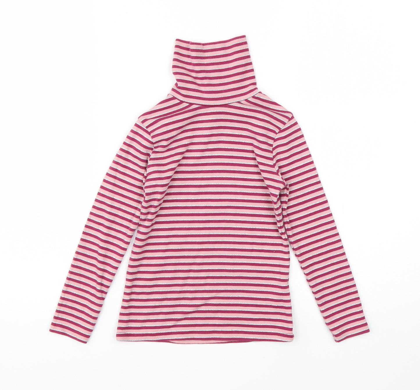 George Girls Pink Roll Neck Striped Cotton Pullover Jumper Size 5-6 Years