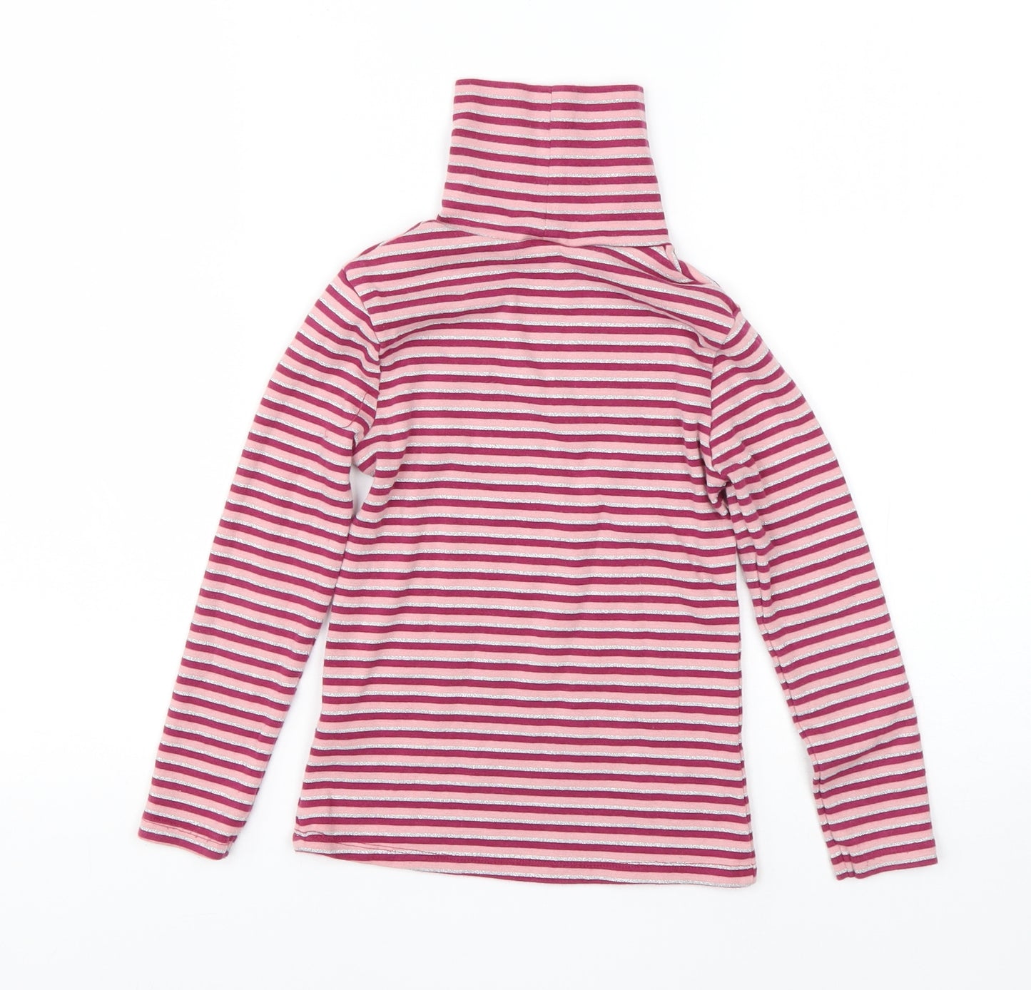 George Girls Pink Roll Neck Striped Cotton Pullover Jumper Size 5-6 Years