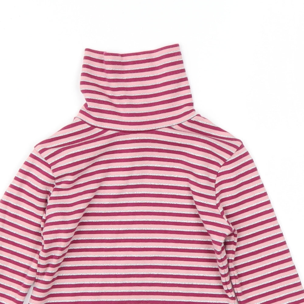 George Girls Pink Roll Neck Striped Cotton Pullover Jumper Size 5-6 Years