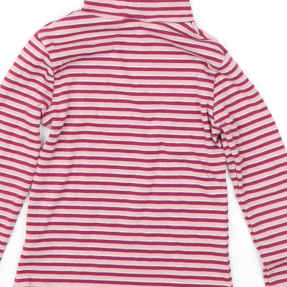 George Girls Pink Roll Neck Striped Cotton Pullover Jumper Size 5-6 Years