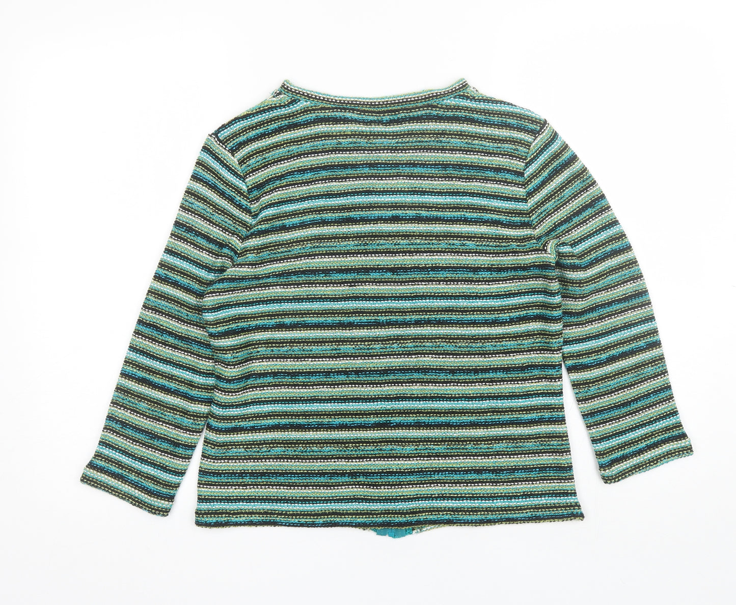 Per Una Womens Green Round Neck Striped Acrylic Full Zip Jumper Size S