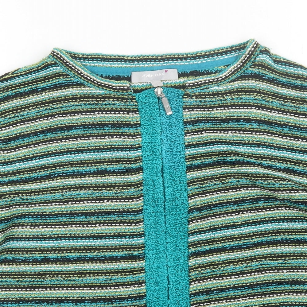 Per Una Womens Green Round Neck Striped Acrylic Full Zip Jumper Size S