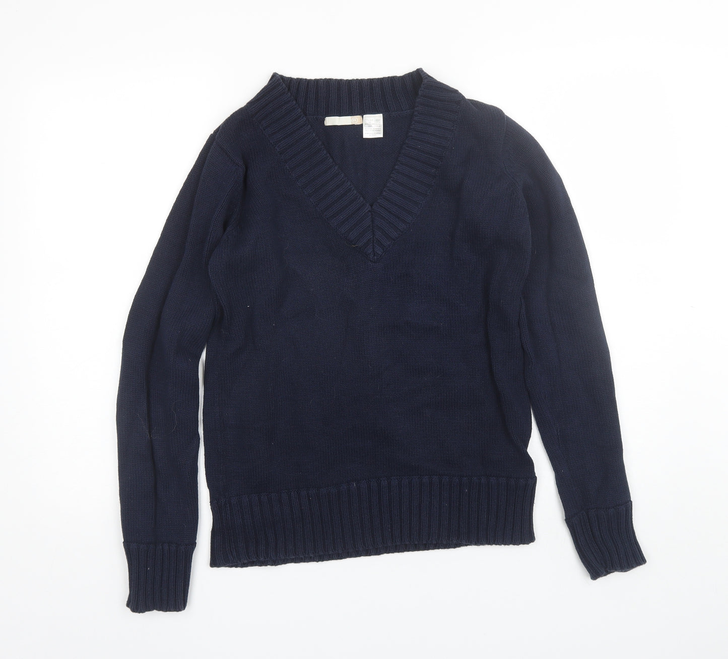 Preworn Womens Blue V-Neck  Cotton Pullover Jumper Size 14