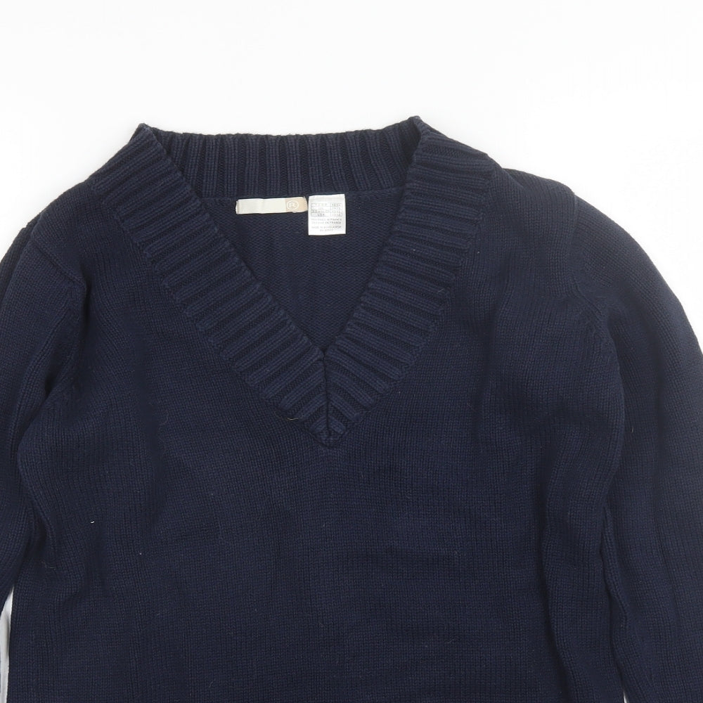 Preworn Womens Blue V-Neck  Cotton Pullover Jumper Size 14