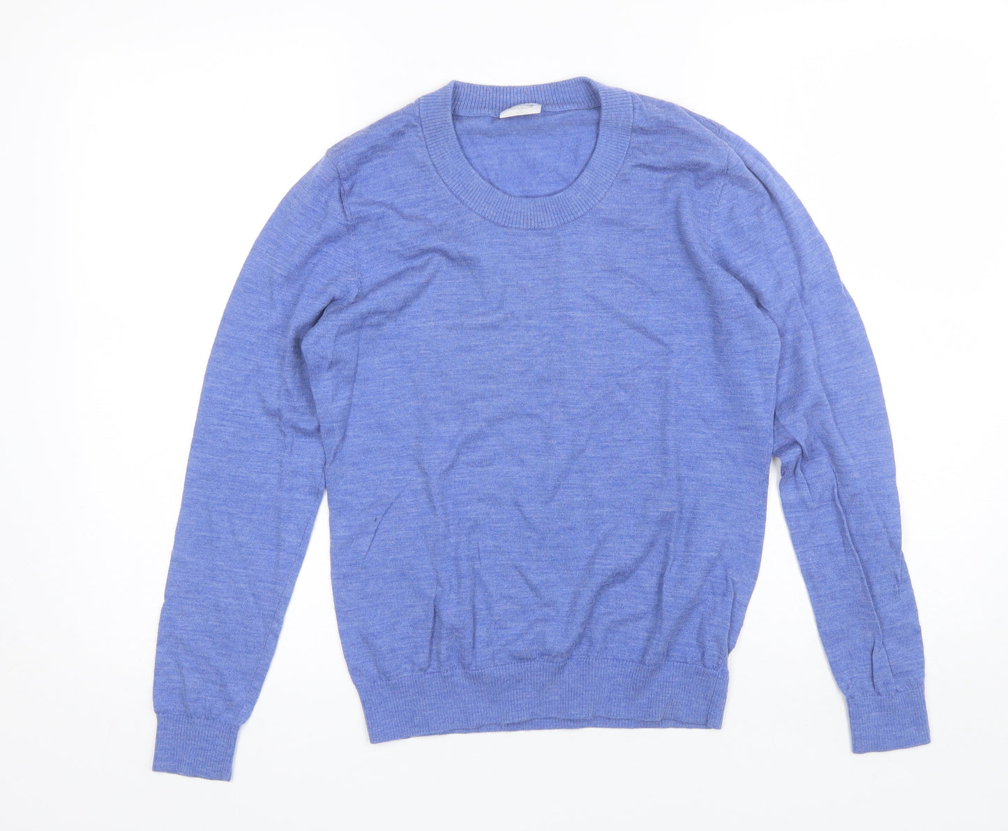 Cecila Womens Blue Round Neck  Wool Pullover Jumper Size M