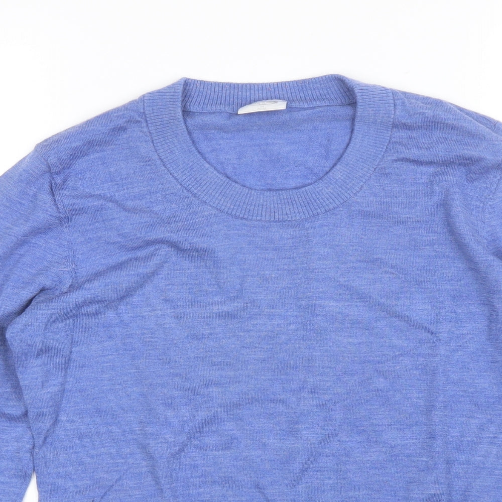 Cecila Womens Blue Round Neck  Wool Pullover Jumper Size M