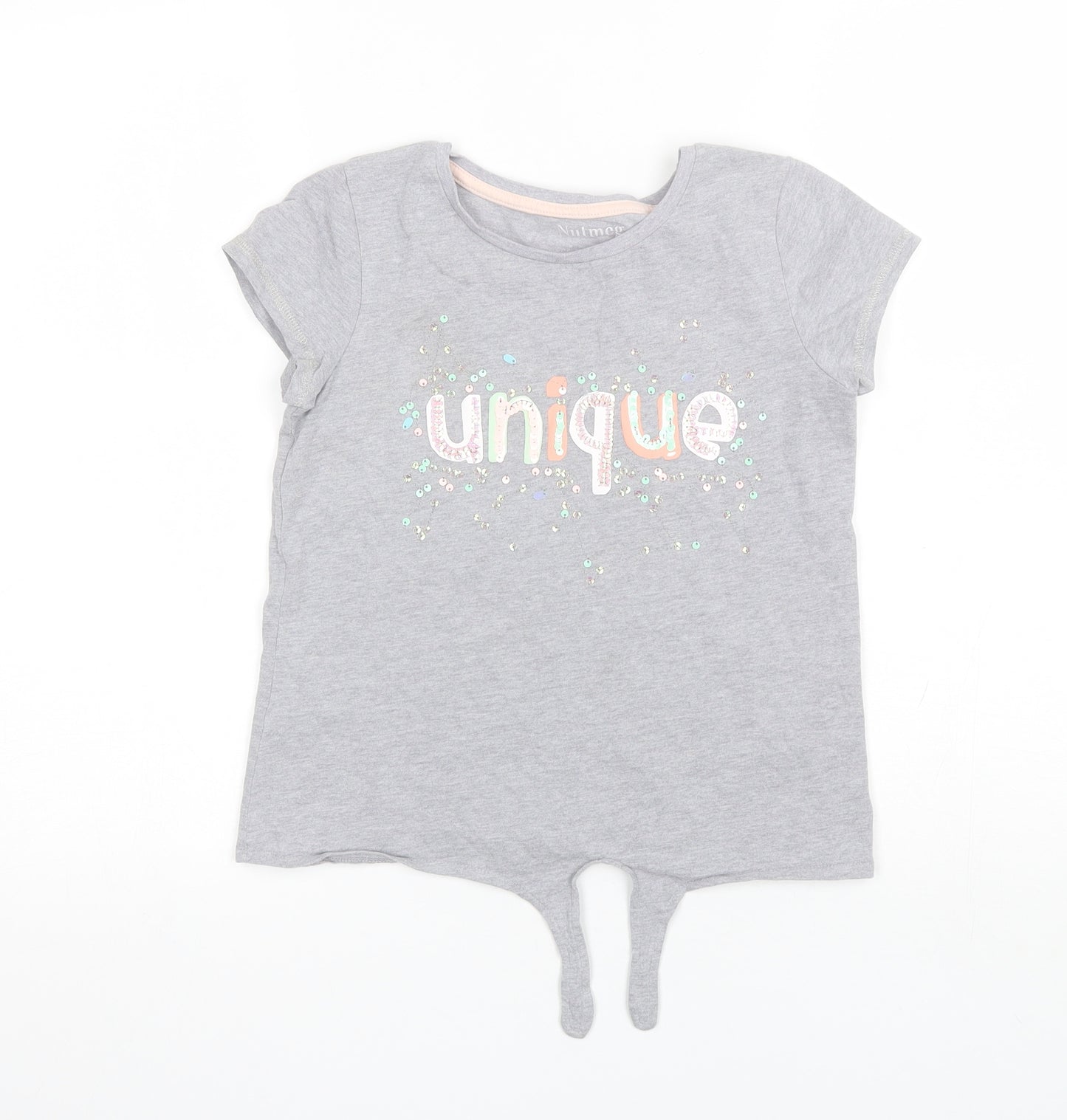Nutmeg Girls Grey  Cotton Basic T-Shirt Size 11-12 Years Round Neck