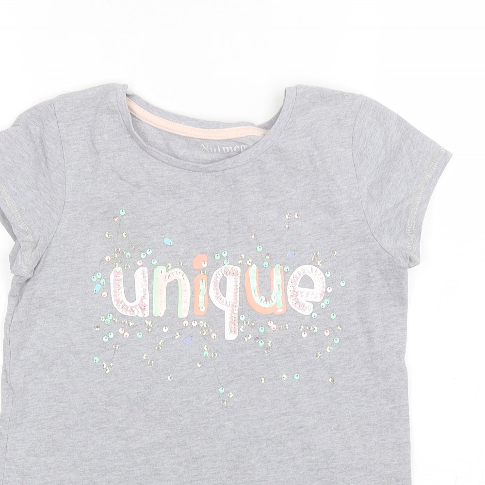 Nutmeg Girls Grey  Cotton Basic T-Shirt Size 11-12 Years Round Neck