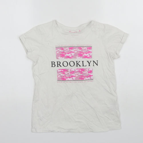 Primark Girls White  Cotton Basic T-Shirt Size 11-12 Years Round Neck