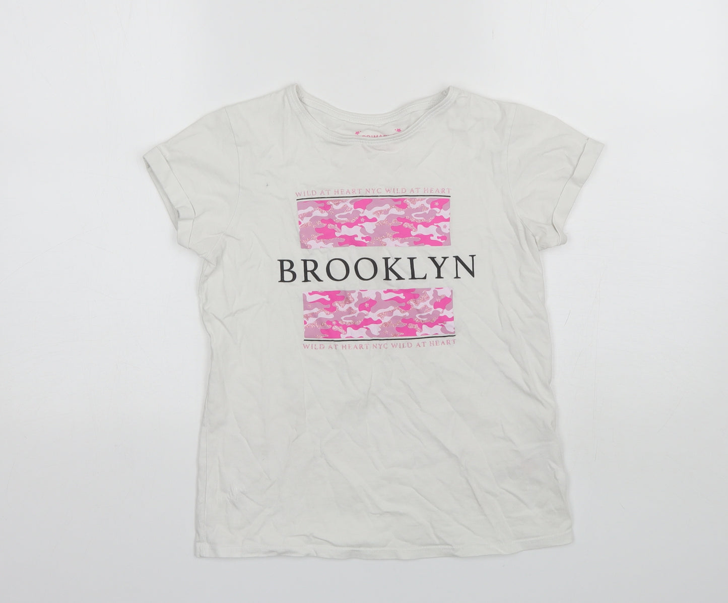 Primark Girls White  Cotton Basic T-Shirt Size 11-12 Years Round Neck