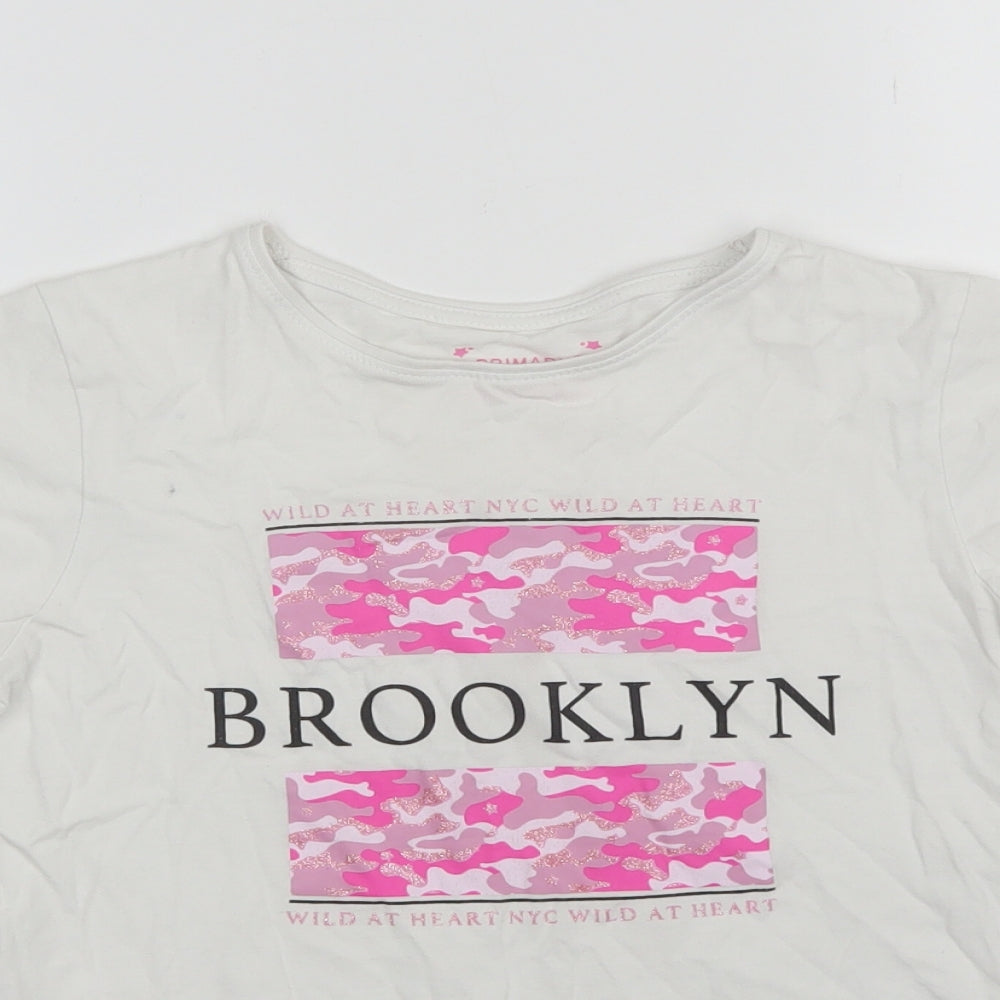 Primark Girls White  Cotton Basic T-Shirt Size 11-12 Years Round Neck
