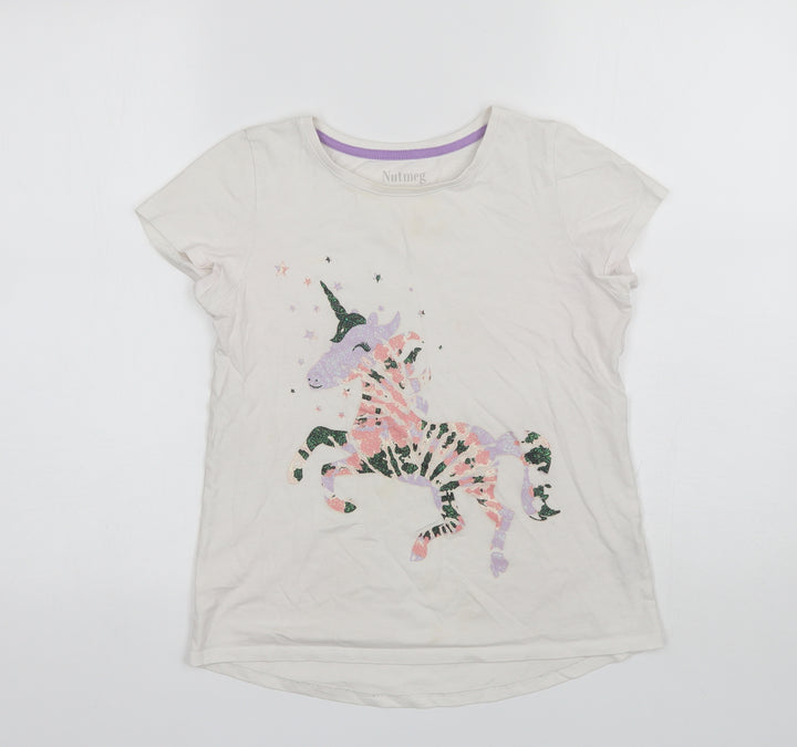 Nutmeg Girls White  Cotton Basic T-Shirt Size 11-12 Years Round Neck