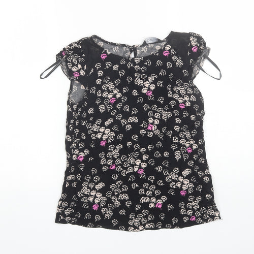 Dorothy Perkins Womens Black Floral Viscose Basic Blouse Size 8 Round Neck